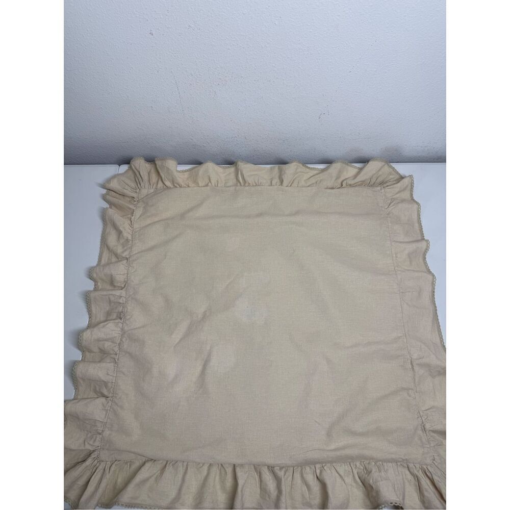 Ralph Lauren Cottage Tan Cotton Blend Pillow Sham Crochet Lace Trim 23”x23”
